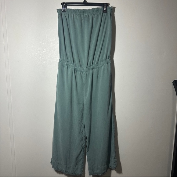 Cloth & Stone Dusty Teal Strapless Cropped Wide Leg Jumpsuit Size Medium - Picture 1 of 12